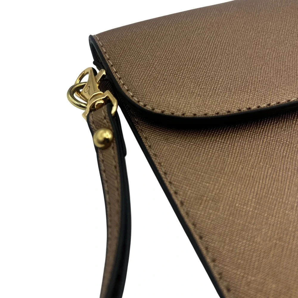 Lovevook Metallic Bronze Saffiano Vegan Leather Wristlet Clutch Bag Gold Tone